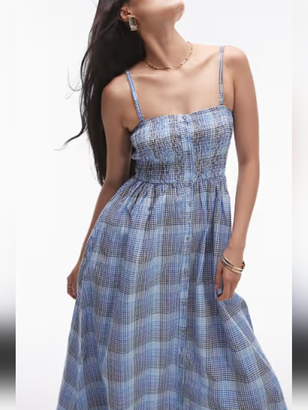 TopShop women Smocked Blue Plaid  summer Dress size 10 new with tags